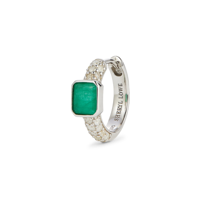 Shop Sheryl Lowe Pavé Diamond Huggies With Emerald Earring In Emerald,white Diamonds