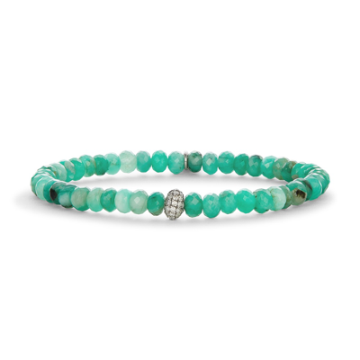 Shop Sheryl Lowe Emerald Bracelet With Pavé Diamond Bead In Emerald,white Diamonds