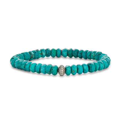 Shop Sheryl Lowe Turquoise Bracelet With Pavé Diamond Bead In Turquoise,white Diamonds