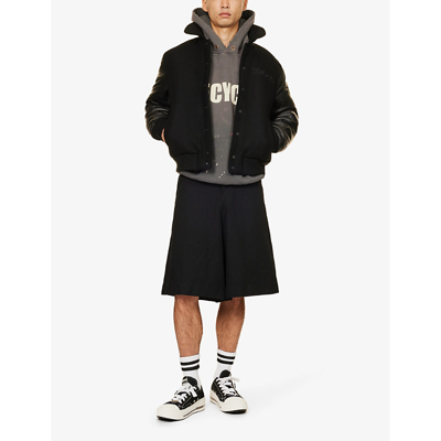 Shop Nahmias Mens Black Miracle Academy Brand-appliqué Boxy-fit Wool Varsity Jacket