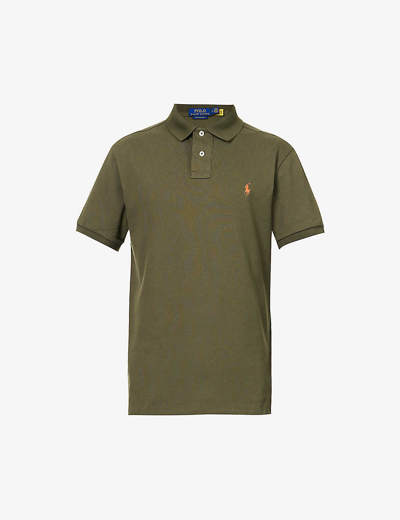 Shop Polo Ralph Lauren Men's Defender Green Short-sleeved Logo-embroidered Custom-fit Cotton-piqué Polo S