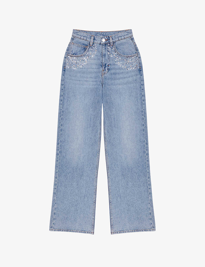 Shop Maje Women's Bleus Petoile Rhinestone-embellished Straight-leg Jeans