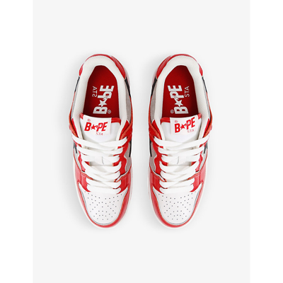 Shop A Bathing Ape Men's Red Bape Sk8 Sta #1 M2 Leather And Suede Low-top Trainers