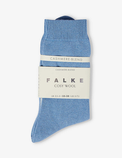 Shop Falke Womens Arcticblue Brushed Mid-calf Cashmere And Wool-blend Knitted Socks