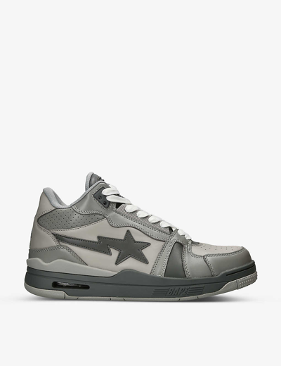 Shop A Bathing Ape Men's Grey Mixed Bape Sta M1 Leather Mid-top Trainers