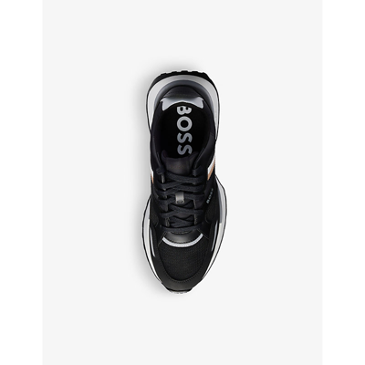 Hugo Boss Striped-trim Faux-leather And Mesh Low-top Trainers In Black