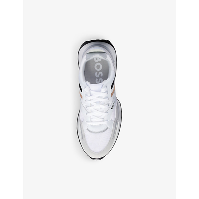 Shop Hugo Boss Boss Men's White Brand-print Mesh And Faux-leather Low-top Trainers