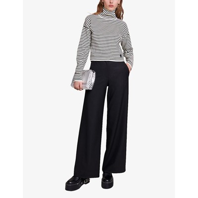 Maje Womens Noir / Gris Pimano High-rise Flared-leg Stretch-woven Trousers In Black