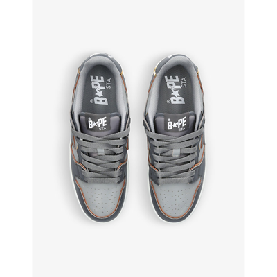 Shop A Bathing Ape Men's Grey Mixed Bape Sk8 Sta #3 M2 Leather Low-top Trainers