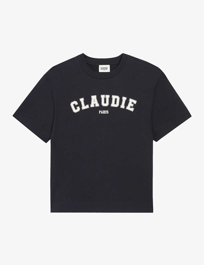 Shop Claudie Pierlot Womens Bleus Logo-print Short-sleeve Cotton T-shirt