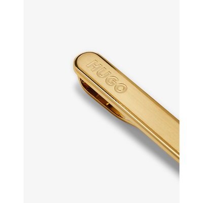 Shop Hugo Men's Gold Brand-engraved Gold-tone Stainless-steel Tie Clip