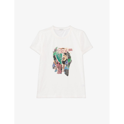 Ikks Womens Cream Rock Love Graphic print Cotton T shirt ModeSens