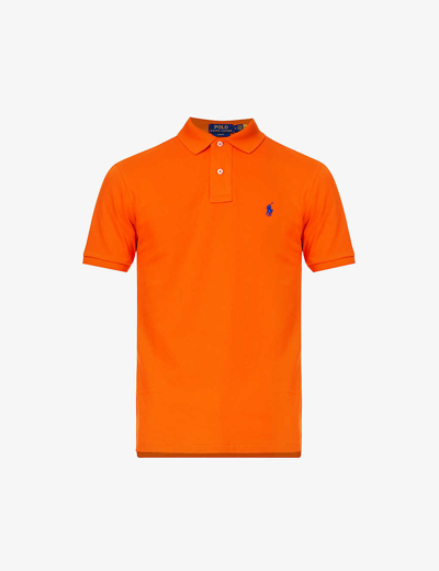 Shop Polo Ralph Lauren Men's Sailing Orange Short-sleeved Logo-embroidered Slim-fit Cotton-piqué Polo Shi