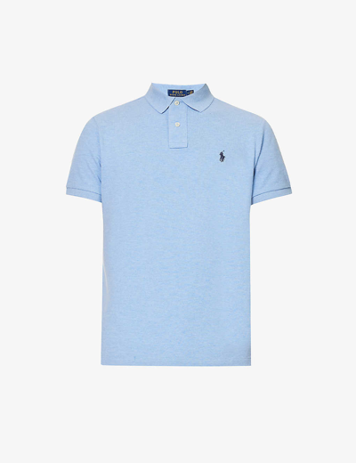 Shop Polo Ralph Lauren Men's Jamaica Heather Short-sleeved Logo-embroidered Custom-fit Cotton-piqué Polo  In Blue
