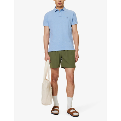Polo Ralph Lauren Mens Short-sleeved Logo-embroidered Custom-fit Cotton-piqué Polo Shirt Jamaica Heather In Blue