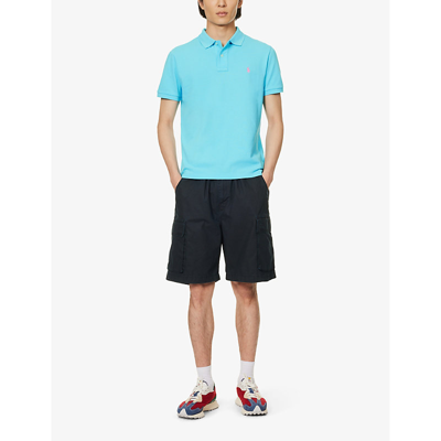 Shop Polo Ralph Lauren Short-sleeved Logo-embroidered Custom-fit Cotton-piqué Polo In Blue