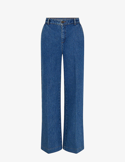 Soeur Womens Blue California Wide Flared-leg High-rise Jeans In Blue