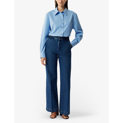 Soeur Womens Blue California Wide Flared-leg High-rise Jeans In Blue