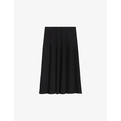 Shop Claudie Pierlot Womens Noir / Gris Pleated Woven Midi Skirt