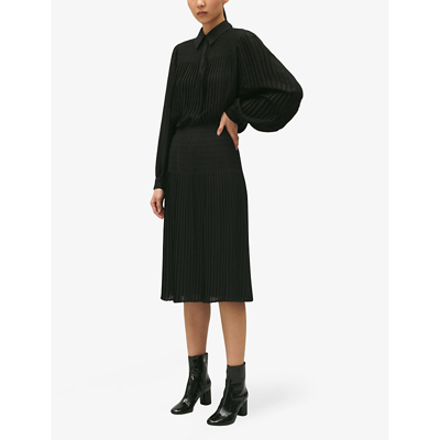 Shop Claudie Pierlot Womens Noir / Gris Pleated Woven Midi Skirt