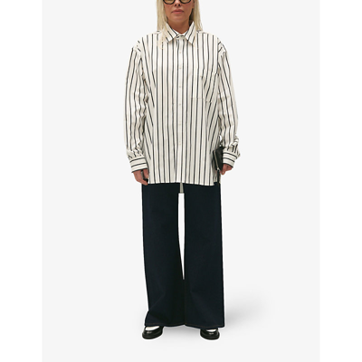 Shop Claudie Pierlot Womens Divers Cacilia Stripe-print Relaxed-fit Cotton Shirt
