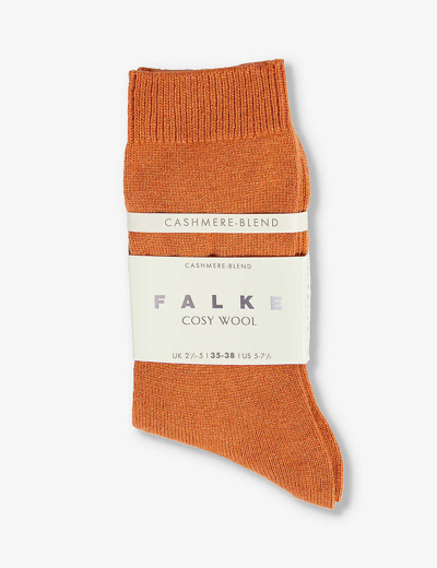 Shop Falke Women's Tandoori Brushed Mid-calf Cashmere And Wool-blend Knitted Socks