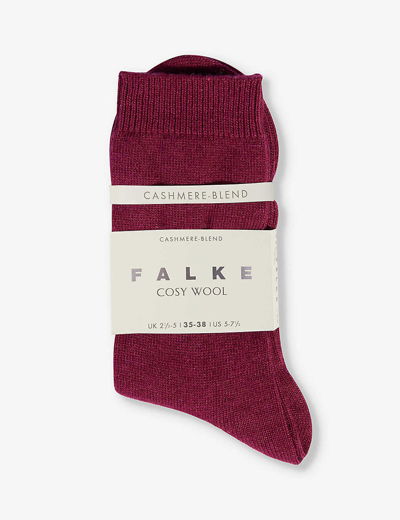 Shop Falke Women's Red Plum Brushed Mid-calf Cashmere And Wool-blend Knitted Socks