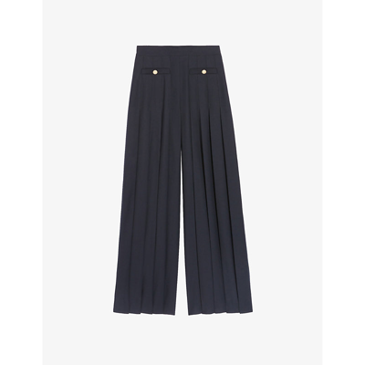 Shop Claudie Pierlot Women's Bleus Please High-rise Flared-leg Woven Trousers