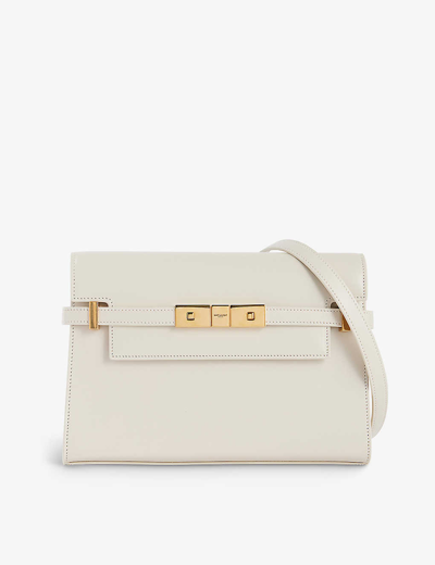White Manhattan mini leather cross-body bag, Saint Laurent