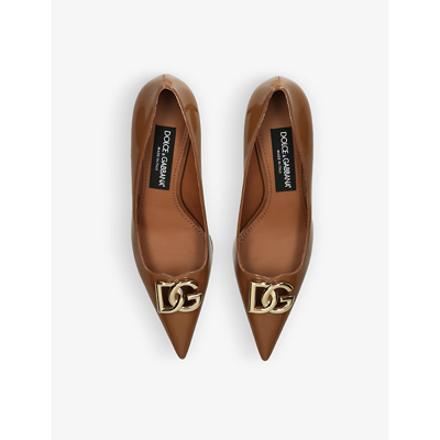 Shop Dolce & Gabbana Womens Brown Devotion Logo-plaque Patent-leather Courts
