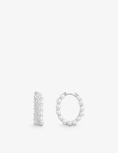 Shop Apm Monaco Up And Down Sterling-silver, Freshwater Pearl And Zirconia Hoop Earrings