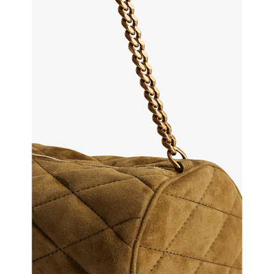 Shop Saint Laurent Sade Brand-plaque Leather Shoulder Bag In Dark Khaki