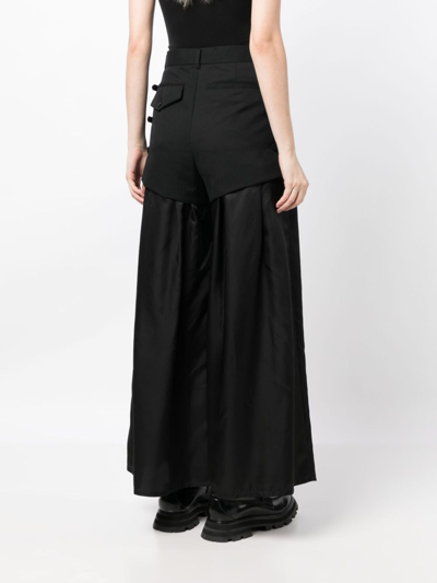 Shop Noir Kei Ninomiya Layered-effect Wool Palazzo Pants In Black