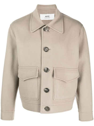 Shop Ami Alexandre Mattiussi Pointed-collar Buttoned Jacket In Neutrals