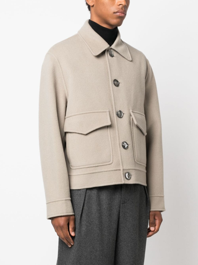 Shop Ami Alexandre Mattiussi Pointed-collar Buttoned Jacket In Neutrals