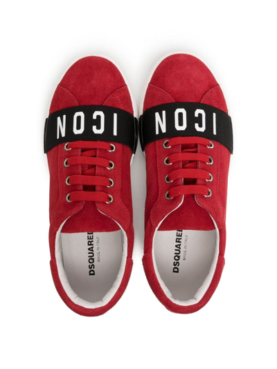 Shop Dsquared2 Icon-stripe Suede Sneakers In Red