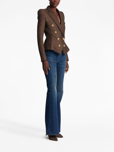 Balmain 8-button Monogram Jacquard Blazer Jacket In Brown