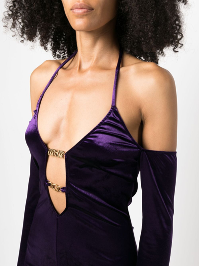 Shop Versace Jeans Couture Ruched Velvet Minidress In Purple