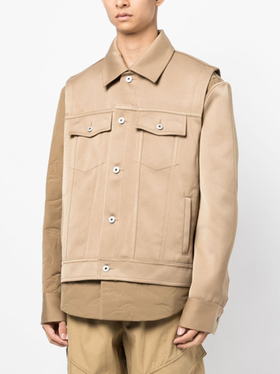 Shop Feng Chen Wang Logo-patch Long-sleeve Jacket In Brown