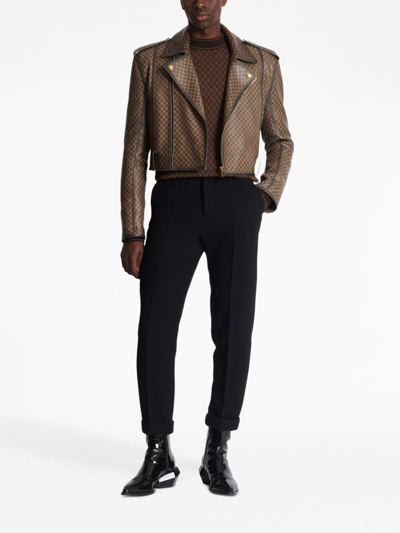 Balmain Mini Letter Pattern Knitted Sweater In Brown