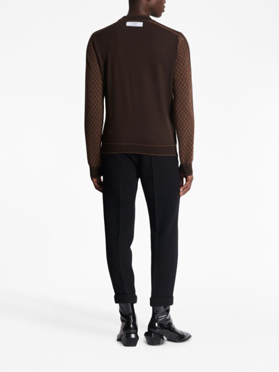 Balmain Mini Letter Pattern Knitted Sweater In Brown