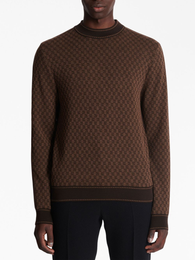 Balmain Mini Letter Pattern Knitted Sweater In Brown