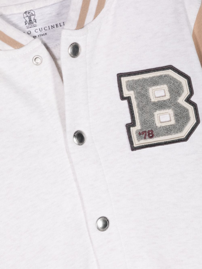 Shop Brunello Cucinelli Logo-patch Striped-border Jacket In Neutrals