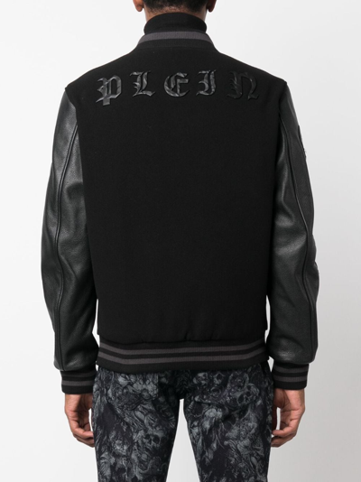 Shop Philipp Plein Gothic Plein Logo-appliqué Varsity Jacket In Black