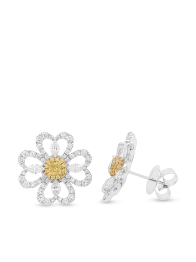 Shop Hyt Jewelry 18kt White And Yellow Gold Stud Earrings In Silver