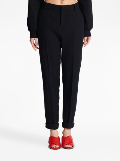 Shop Balmain High-waisted Tapered-leg Trousers In Black