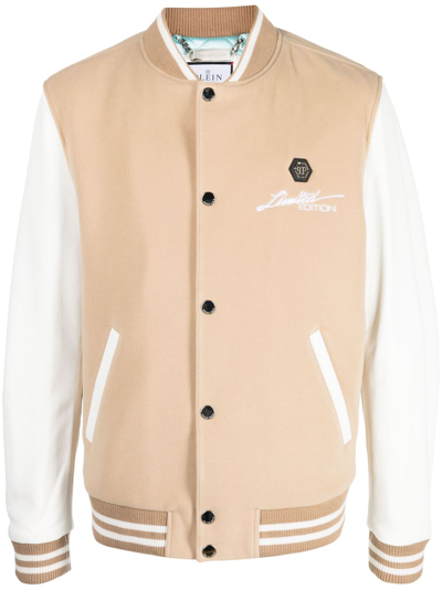 Philipp Plein Skull&bones Bomber Jacket In Neutrals