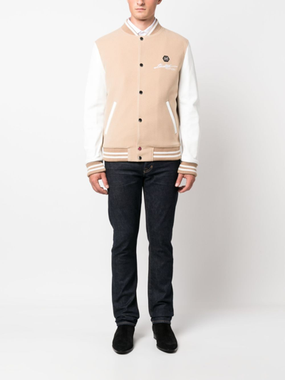 Philipp Plein Skull&bones Bomber Jacket In Neutrals