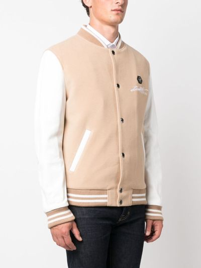 Philipp Plein Skull&bones Bomber Jacket In Neutrals