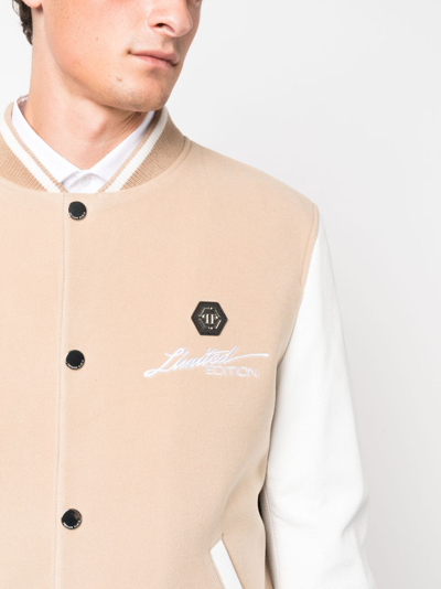 Philipp Plein Skull&bones Bomber Jacket In Neutrals